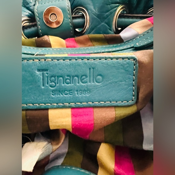 Blue Green Leather Shoulder Bag Handbag by Tignanello - Picture 14 of 16